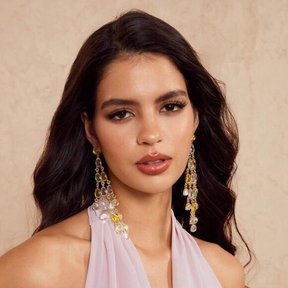 Yellow Drop Earrings A1203 - Picture 3 of 5